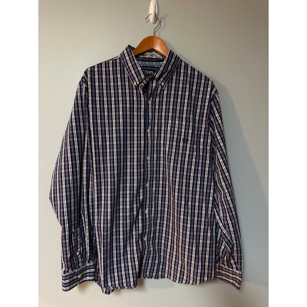Chaps Men’s Plaid Button-Down Shirt Long Sleeve Stretch Easy Care Size 2x
